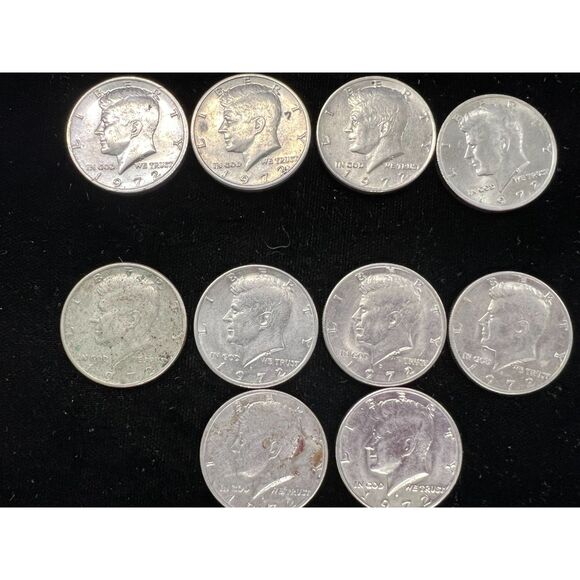 1972 Kennedy Half Dollar (4) with no mint mark (6) with D mint mark - Picture 1 of 2